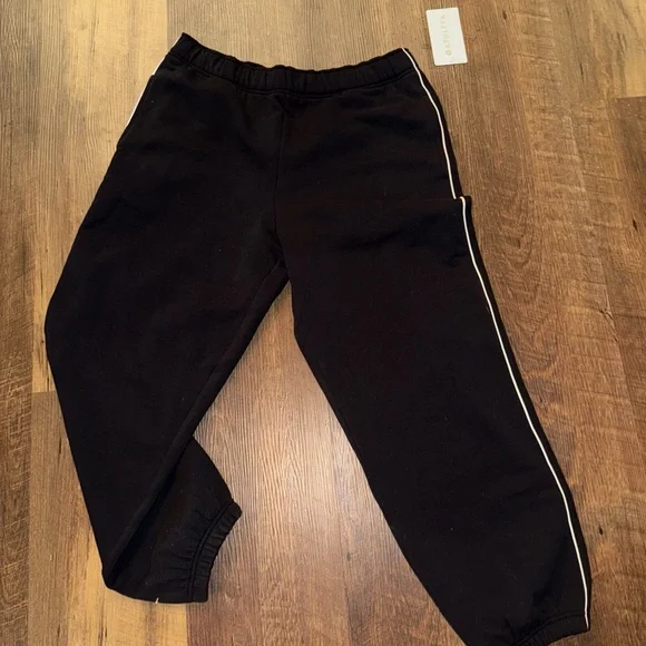 Athleta Forever Fleece High Rise Piping Jogger Black /White Sweat Pants Large - Picture 4 of 4
